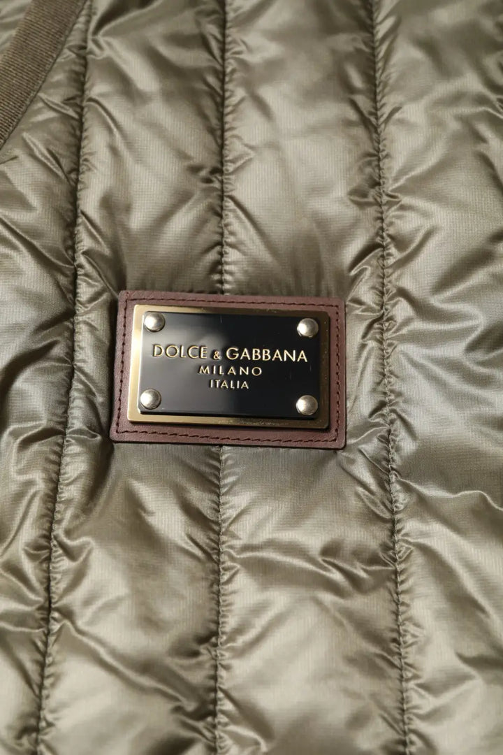Dolce &amp; Gabbana Brown Logo Plaque Quilted Vest Jacket