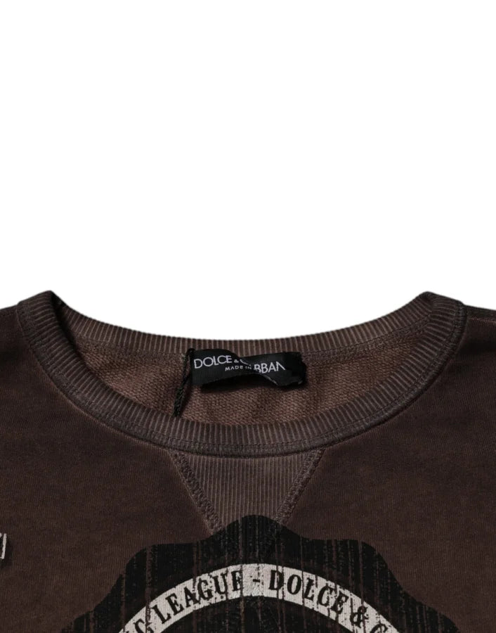 Dolce &amp; Gabbana Brown Logo Print Crew Neck Pullover Sweater