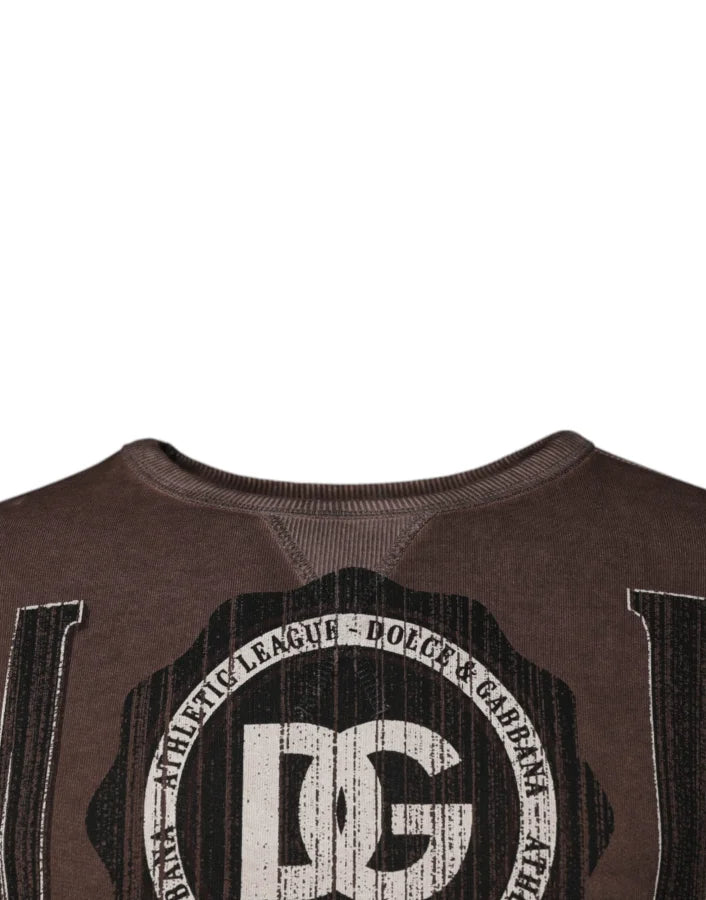 Dolce &amp; Gabbana Brown Logo Print Crew Neck Pullover Sweater