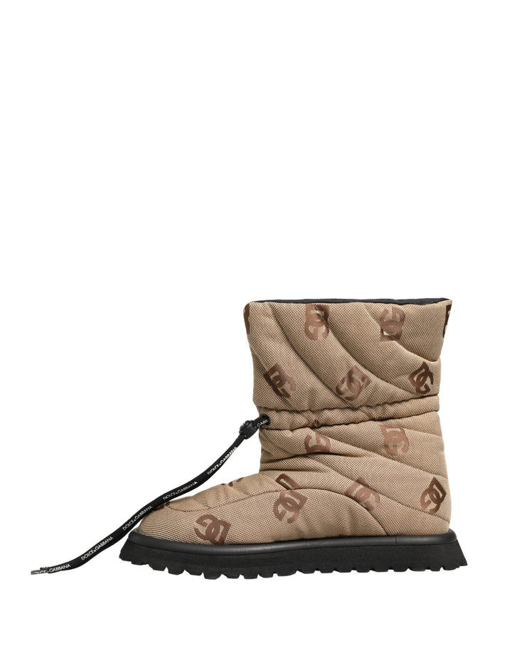 Dolce &amp; Gabbana Brown Logo Print Lace Up Snow Boots Shoes