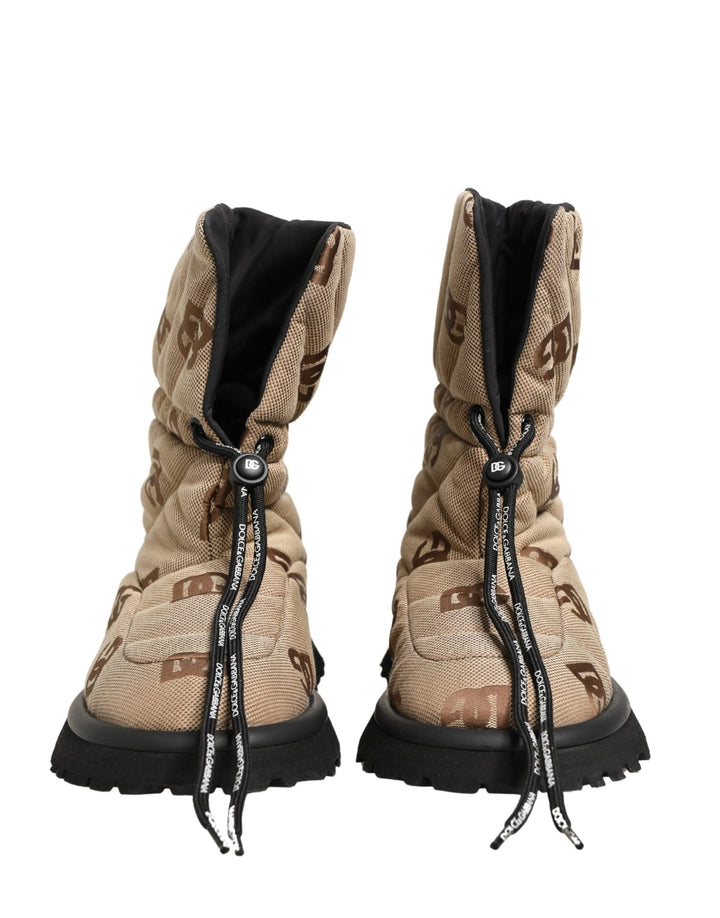 Dolce &amp; Gabbana Brown Logo Print Lace Up Snow Boots Shoes