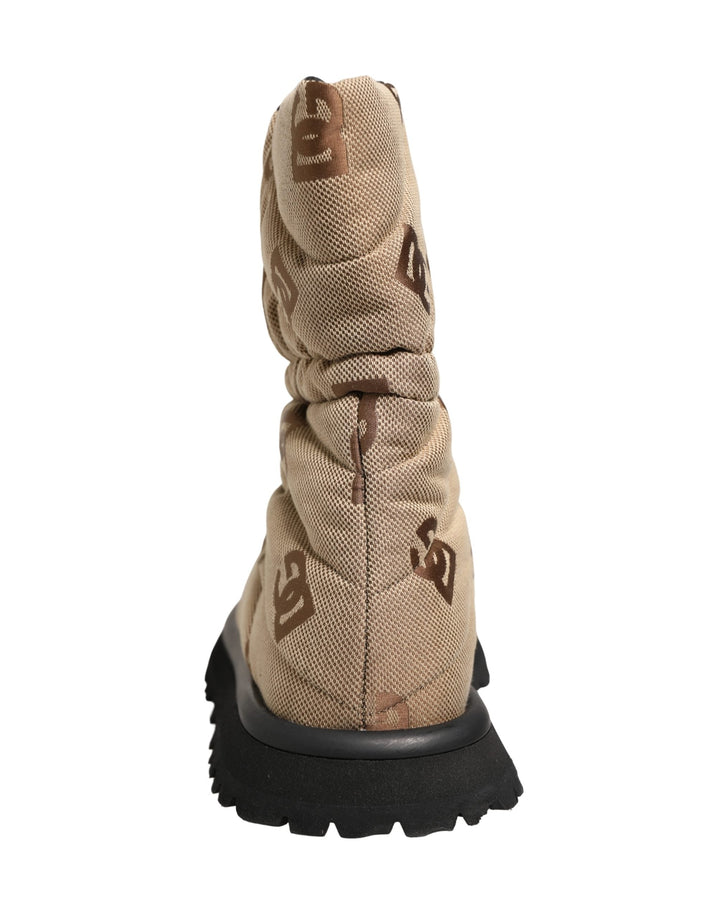 Dolce &amp; Gabbana Brown Logo Print Lace Up Snow Boots Shoes