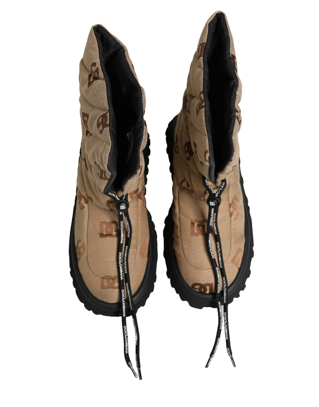 Dolce &amp; Gabbana Brown Logo Print Lace Up Snow Boots Shoes