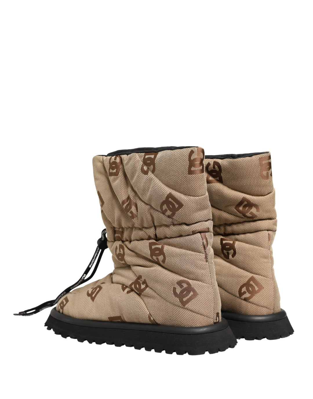 Dolce &amp; Gabbana Brown Logo Print Lace Up Snow Boots Shoes