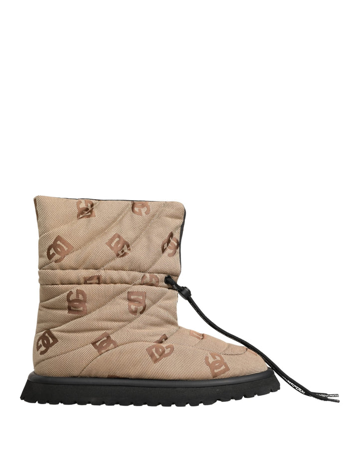 Dolce &amp; Gabbana Brown Logo Print Lace Up Snow Boots Shoes