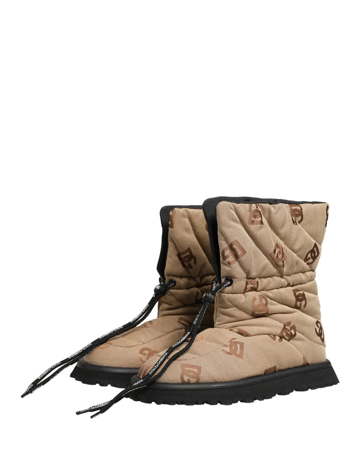 Dolce &amp; Gabbana Brown Logo Print Lace Up Snow Boots Shoes