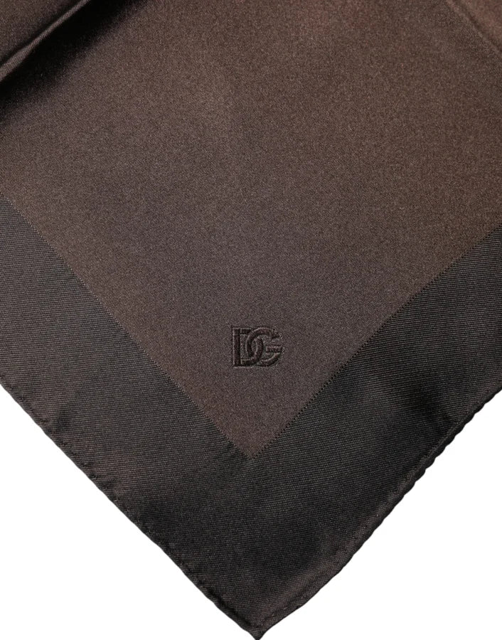 Dolce &amp; Gabbana Brown Logo Silk Square Handkerchief Scarf
