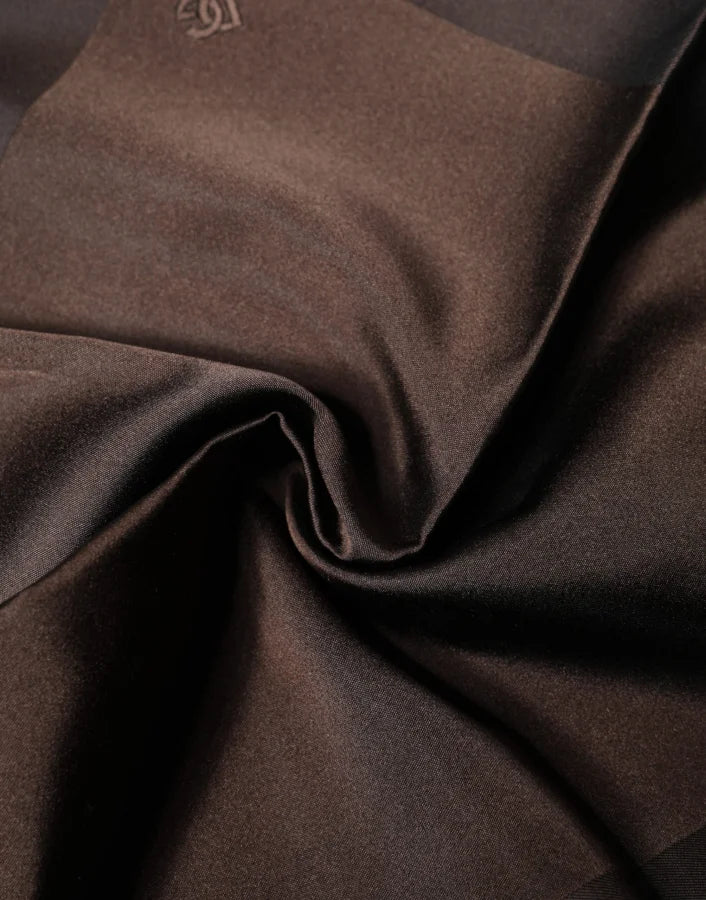 Dolce &amp; Gabbana Brown Logo Silk Square Handkerchief Scarf