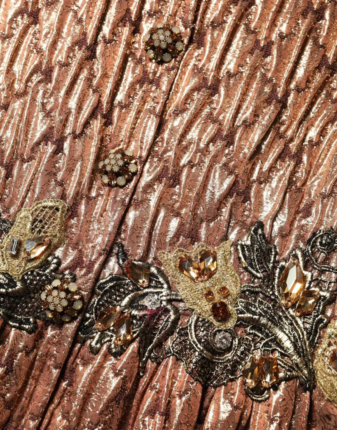 Dolce &amp; Gabbana Brown Metallic Crystal Evening Gown Dress
