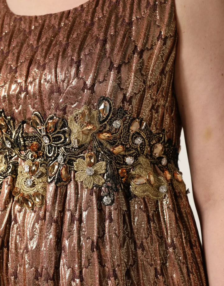 Dolce &amp; Gabbana Brown Metallic Crystal Evening Gown Dress