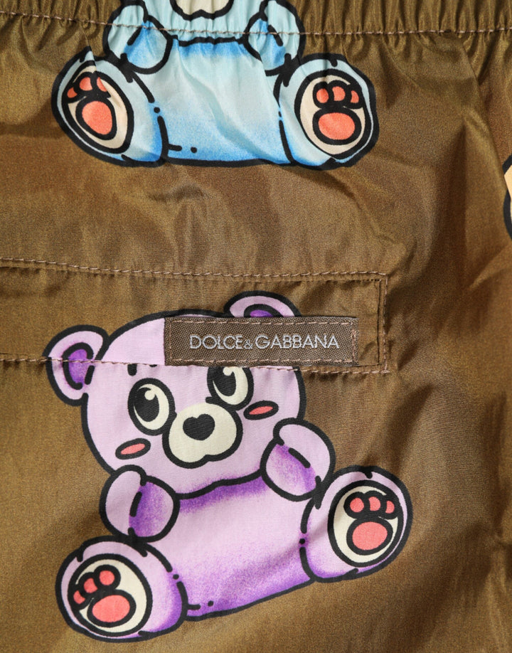 Dolce &amp; Gabbana Brown Multicolor Teddy Bear Men Shorts Swimwear
