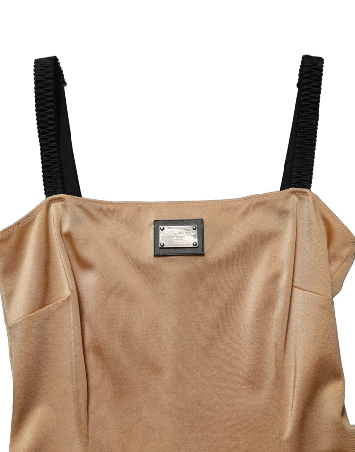 Dolce &amp; Gabbana Brown Nylon Blend Cady Sleeveless Mini Dress
