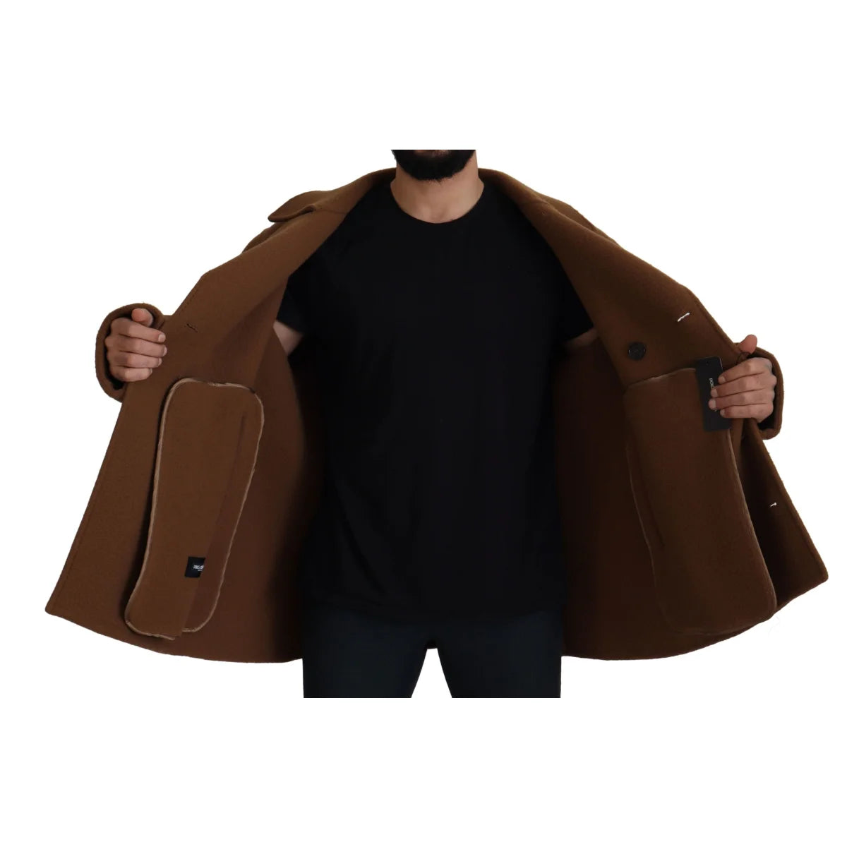 Dolce & Gabbana Brown Nylon Double Breasted Coat Jacket