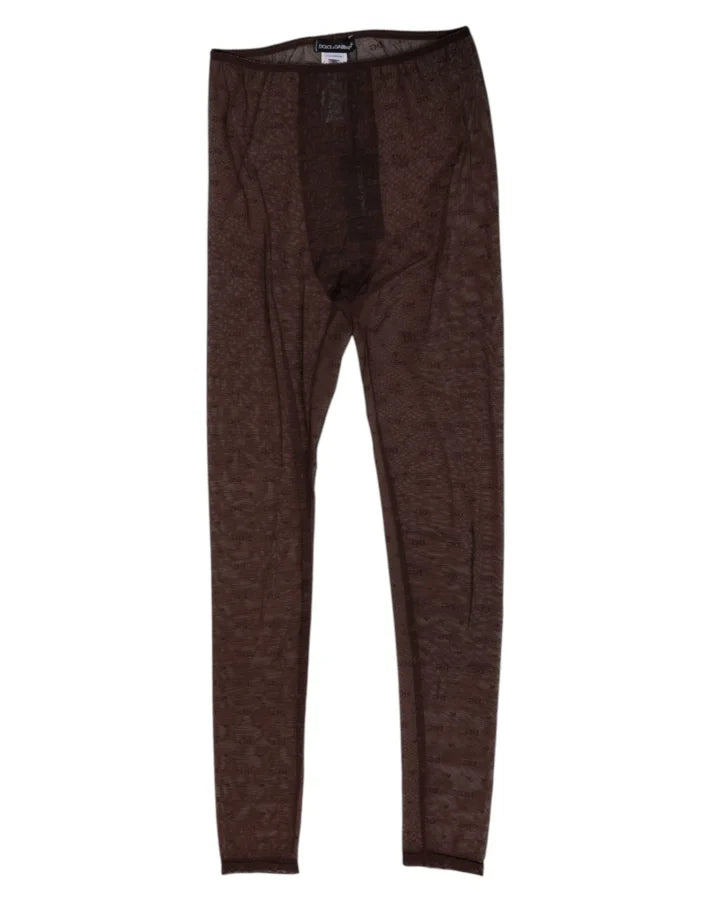 Dolce &amp; Gabbana Brown Nylon Logo Lace Leggings Pants Underwear