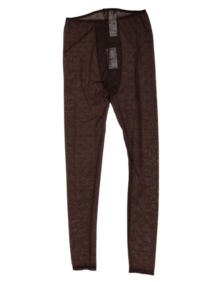 Dolce &amp; Gabbana Brown Nylon Logo Lace Leggings Pants Underwear