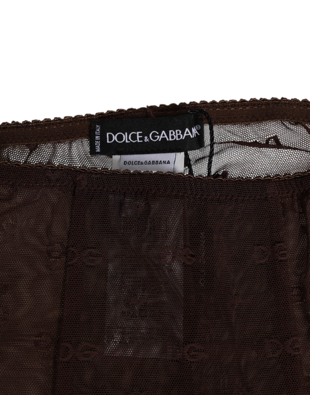 Dolce &amp; Gabbana Brown Nylon Logo Lace Leggings Pants Underwear
