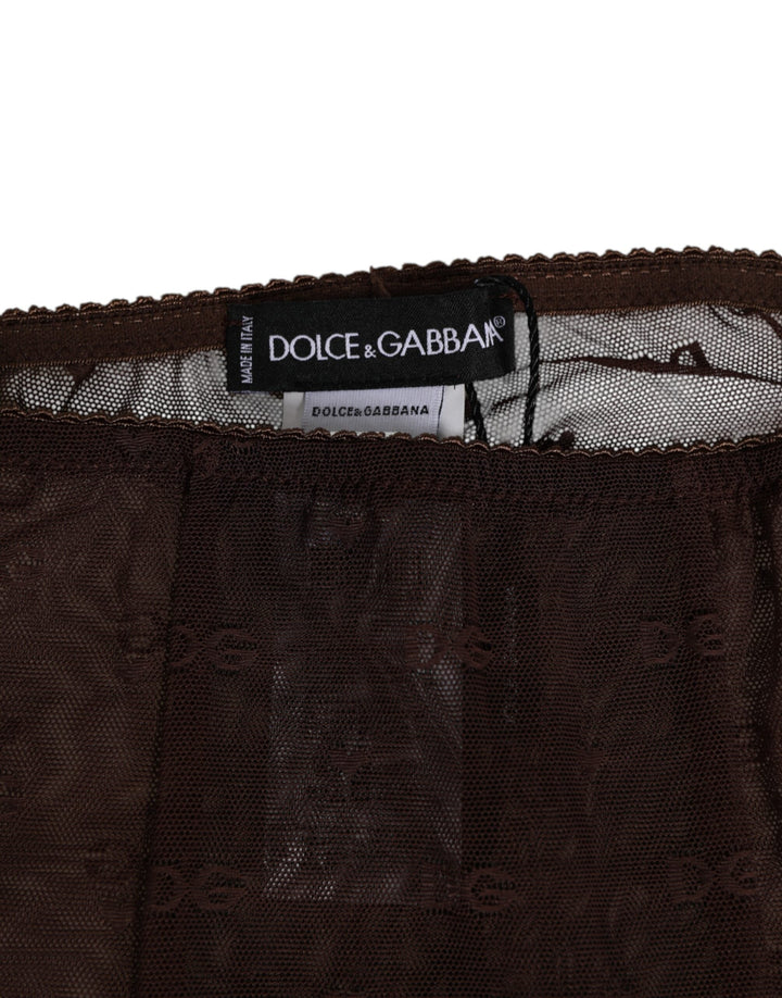 Dolce &amp; Gabbana Brown Nylon Logo Lace Leggings Pants Underwear
