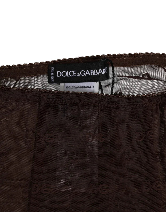Dolce &amp; Gabbana Brown Nylon Logo Lace Leggings Pants Underwear