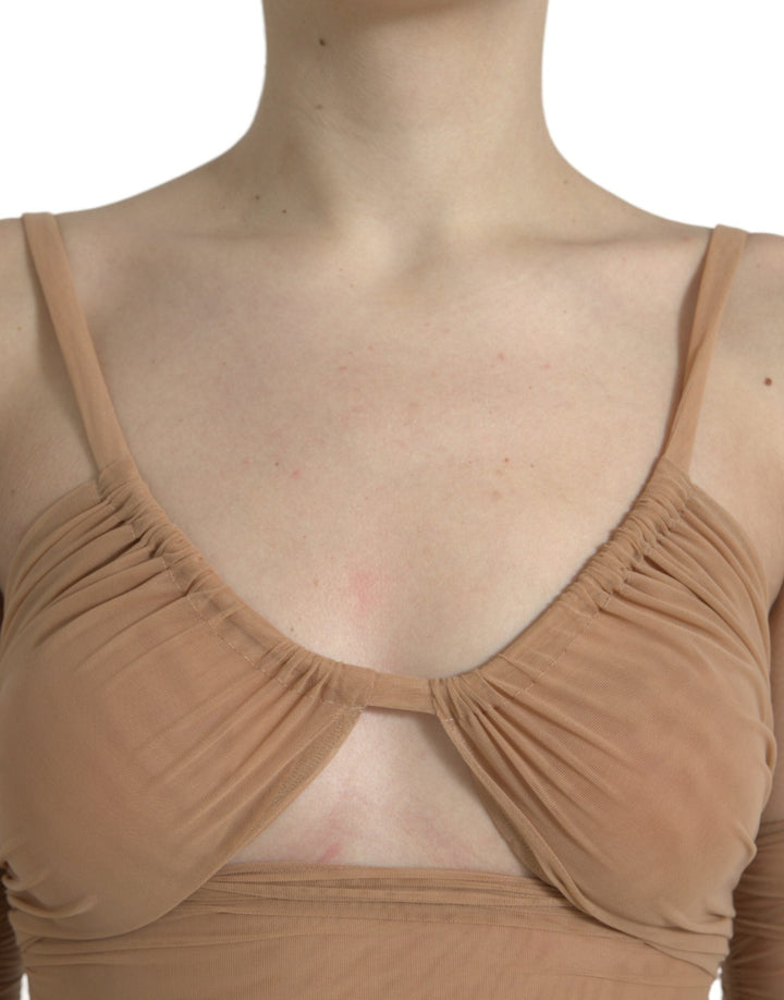 Dolce &amp; Gabbana - Brown Nylon Stretch Open Shoulder Cropped Top