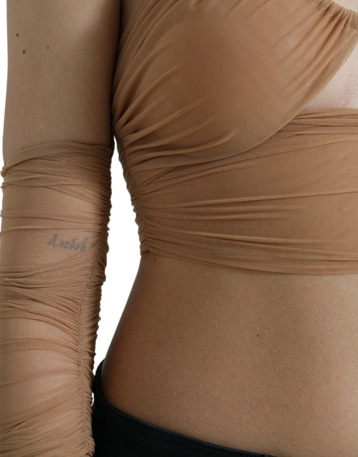 Dolce &amp; Gabbana - Brown Nylon Stretch Open Shoulder Cropped Top