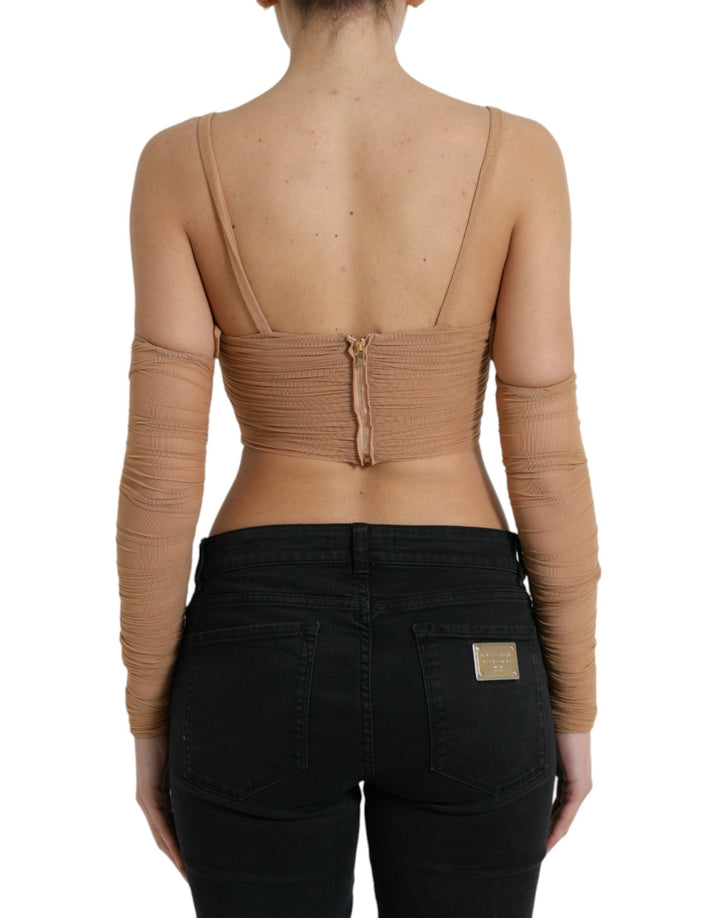 Dolce &amp; Gabbana - Brown Nylon Stretch Open Shoulder Cropped Top