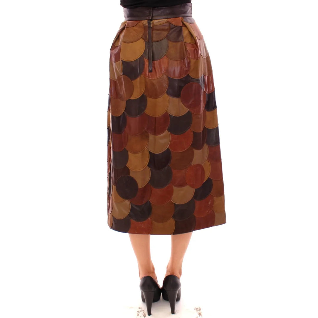 Dolce & Gabbana Brown Patchwork Leather Straight Skirt
