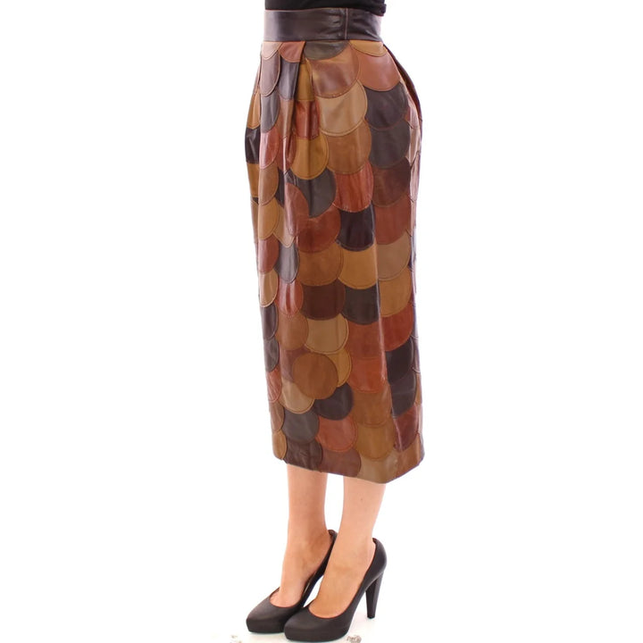 Dolce & Gabbana Brown Patchwork Leather Straight Skirt