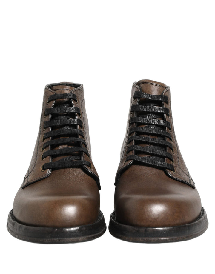 Dolce &amp; Gabbana Brown Perugino Leather Men Ankle Boots Shoes
