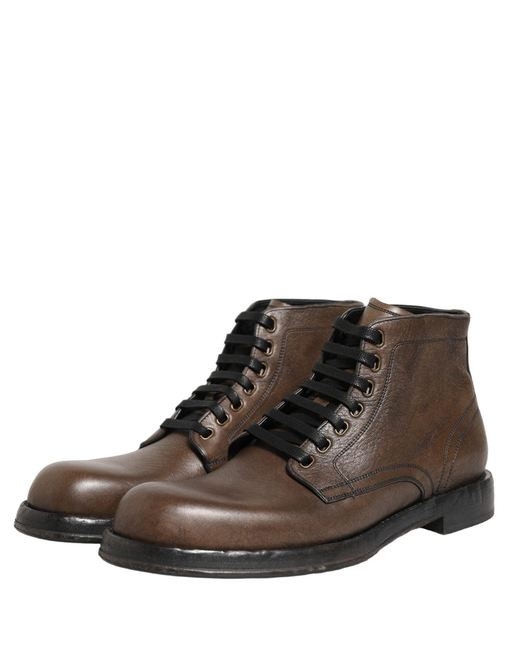 Dolce &amp; Gabbana Brown Perugino Leather Men Ankle Boots Shoes