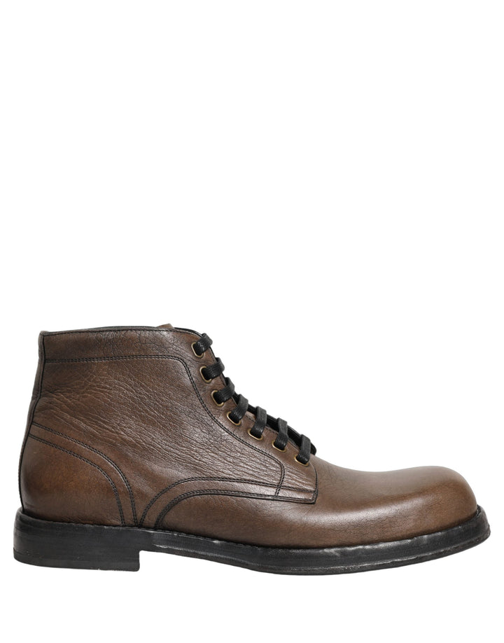 Dolce &amp; Gabbana Brown Perugino Leather Men Ankle Boots Shoes
