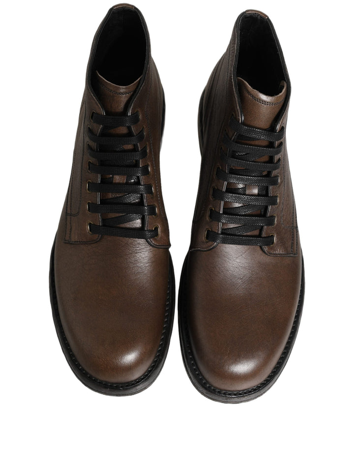 Dolce &amp; Gabbana Brown Perugino Leather Men Ankle Boots Shoes