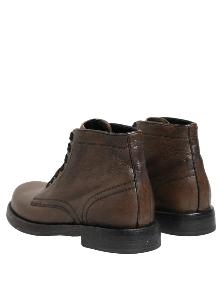 Dolce &amp; Gabbana Brown Perugino Leather Men Ankle Boots Shoes