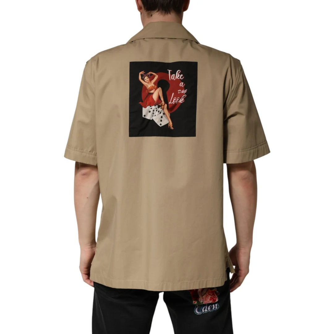 Dolce &amp; Gabbana Brown Pin Up Short Sleeves Men Casual Shirt