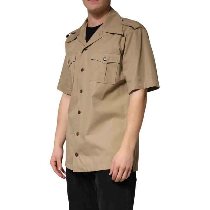 Dolce &amp; Gabbana Brown Pin Up Short Sleeves Men Casual Shirt