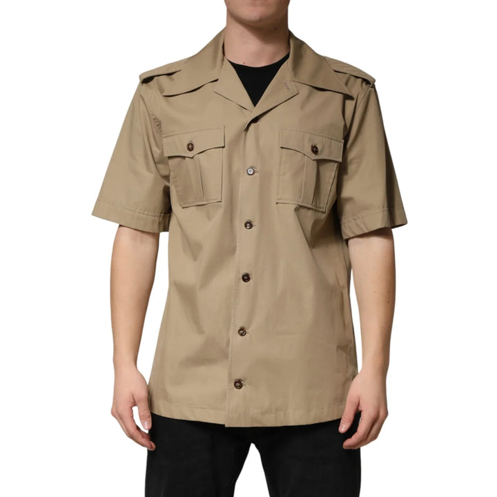 Dolce &amp; Gabbana Brown Pin Up Short Sleeves Men Casual Shirt