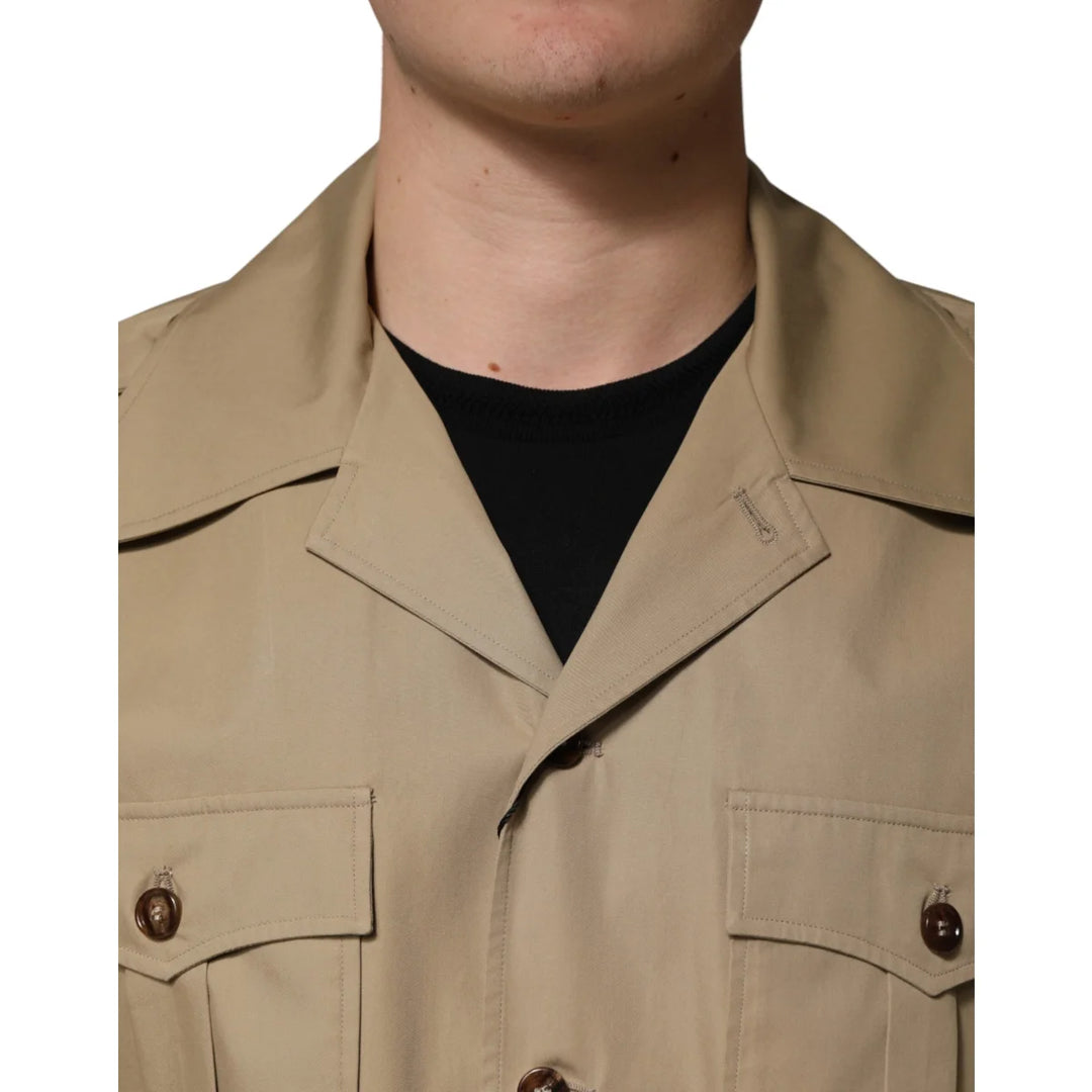 Dolce &amp; Gabbana Brown Pin Up Short Sleeves Men Casual Shirt