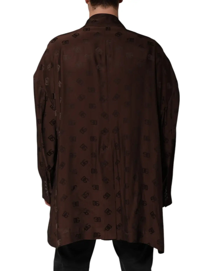 Dolce &amp; Gabbana Brown Polyester Logo Monogram Coat Jacket
