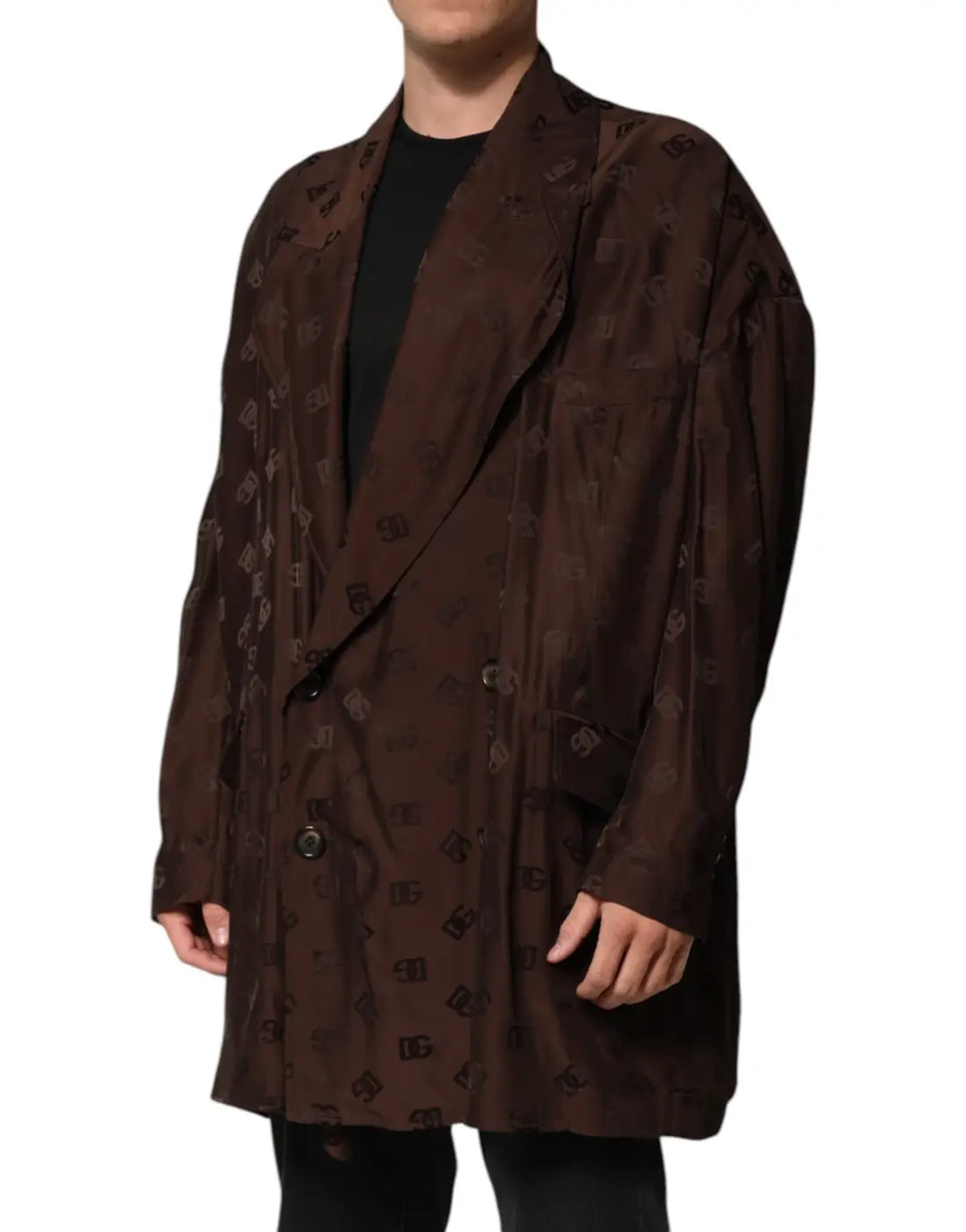 Dolce &amp; Gabbana Brown Polyester Logo Monogram Coat Jacket