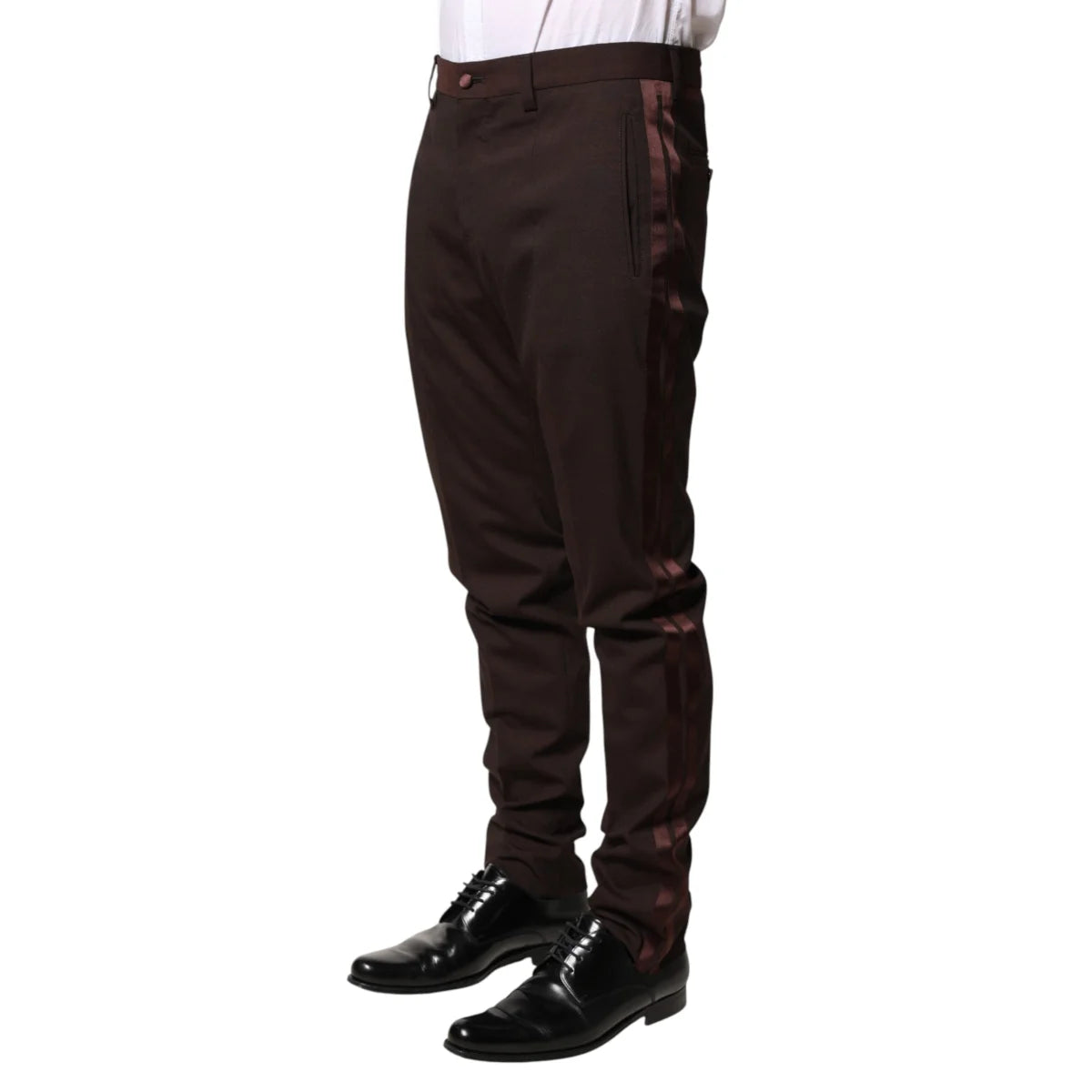 Dolce & Gabbana Brown Polyester Men Dress Trousers Sharp Formal Style