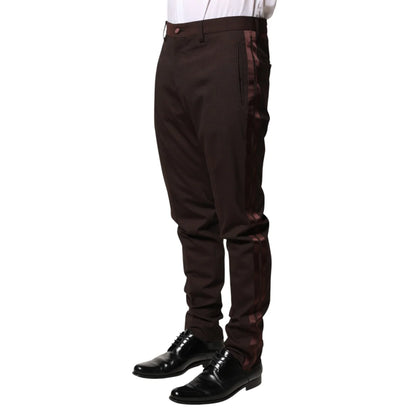 Dolce & Gabbana Brown Polyester Men Dress Trousers Sharp Formal Style