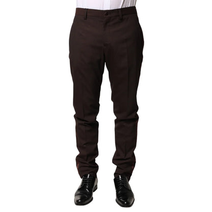 Dolce & Gabbana Brown Polyester Men Dress Trousers Sharp Formal Style