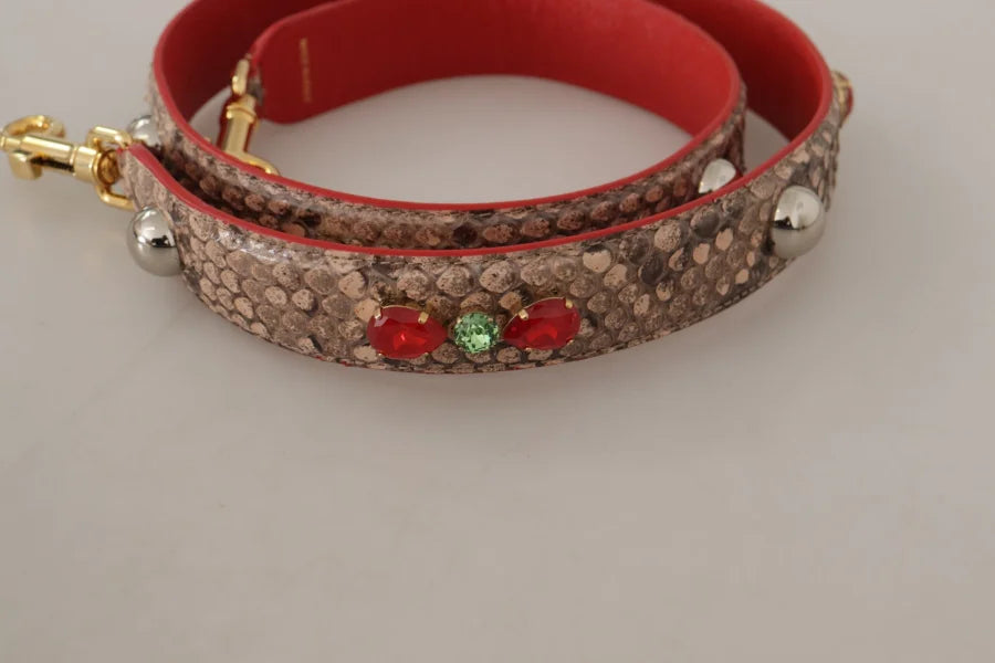 Dolce &amp; Gabbana - Brown Python Leather Crystals Shoulder Strap