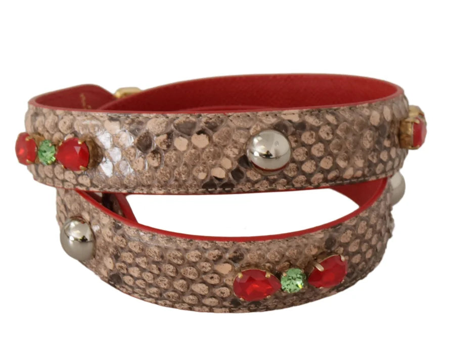 Dolce & Gabbana - Brown Python Leather Crystals Shoulder Strap