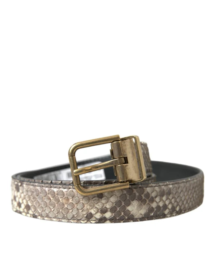 Dolce &amp; Gabbana Brown Python Leather Gold Metal Buckle Belt