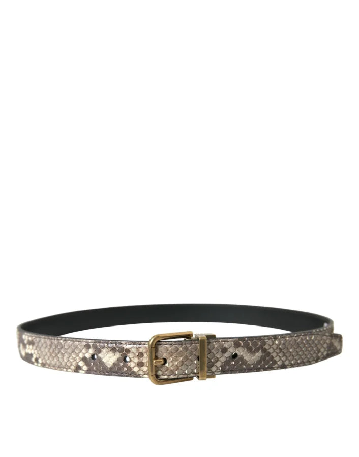 Dolce &amp; Gabbana Brown Python Leather Gold Metal Buckle Belt