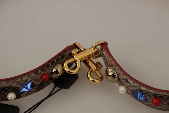 Dolce &amp; Gabbana Brown Python Leather Studded Shoulder Strap