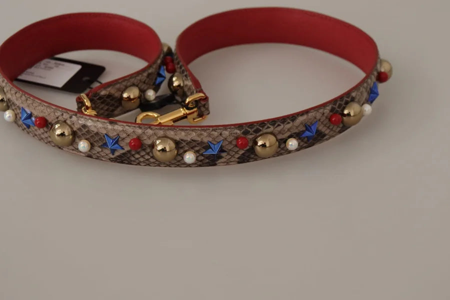Dolce &amp; Gabbana Brown Python Leather Studded Shoulder Strap