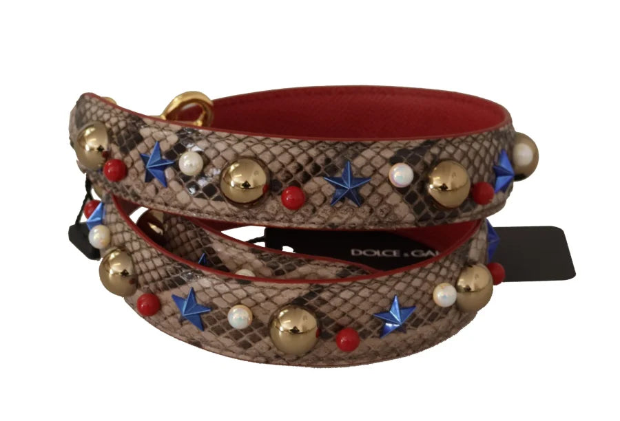 Dolce & Gabbana - Brown Python Leather Studded Shoulder Strap