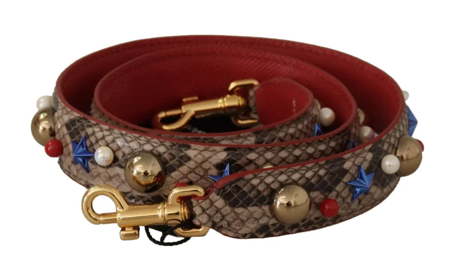 Dolce &amp; Gabbana Brown Python Leather Studded Shoulder Strap