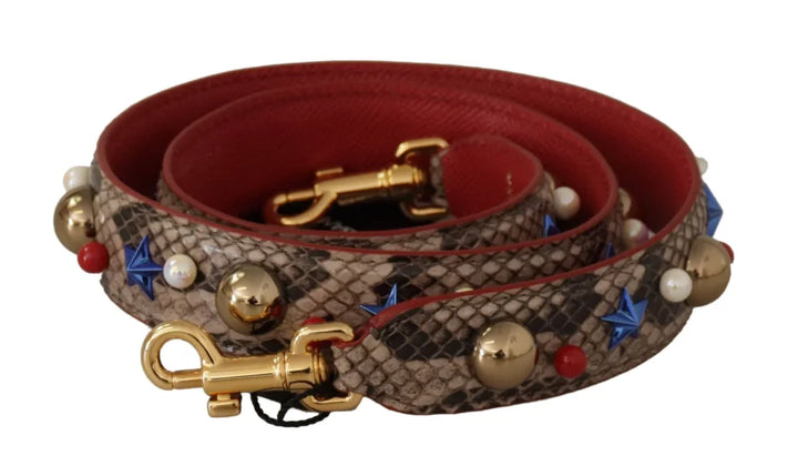 Dolce &amp; Gabbana Brown Python Leather Studded Shoulder Strap